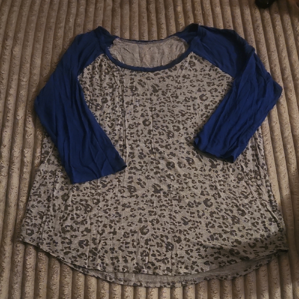 Maurices Blue and Leopard Print Long Sleeve Top